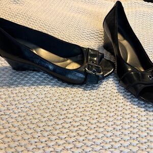 Black Women's Wedge Peep-Toe Dress Pumps